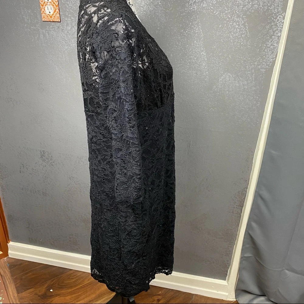 Blu Sage black lace sequin v-neck illusion knee length party formal dress - Picture 8 of 10